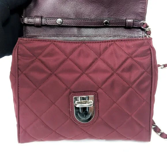 PRADA Impuntu Tessuto Quilted Nylon Chain Crossbody Bag Granato Shoulder Bag - Picture 10 of 16